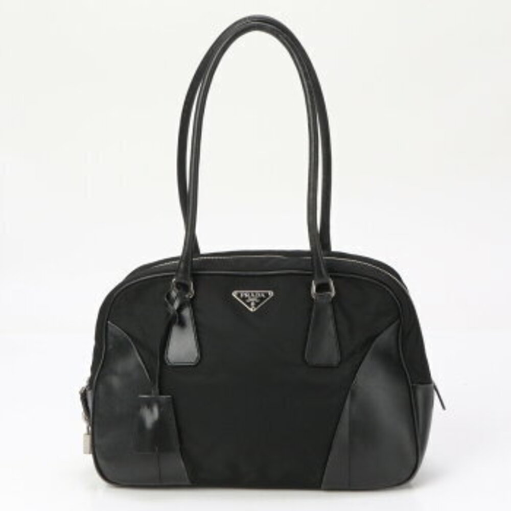 Prada Tessuto leather bowling bag shoulder tote black